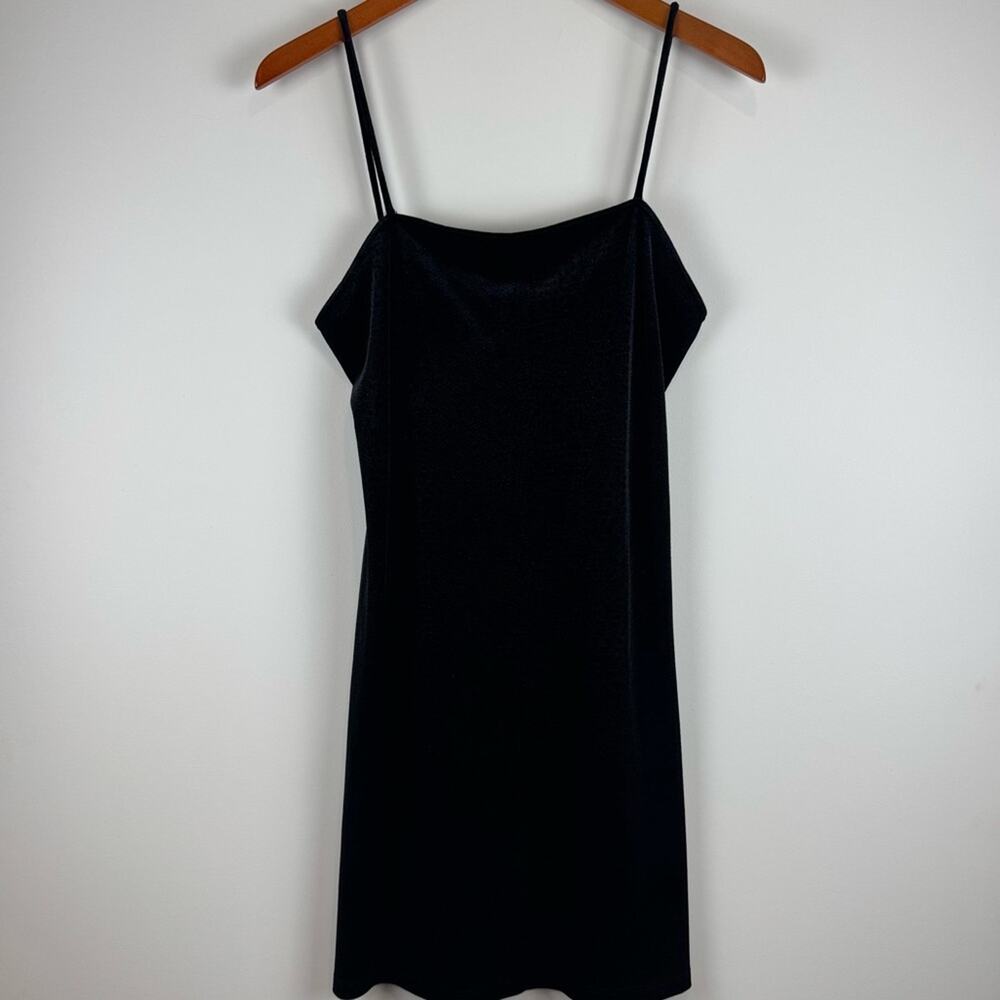 Vintage 90s Y2K PS PerSeption Spaghetti Strap Textured Black Slip Dress ~ Large